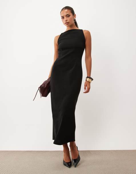 ASOS DESIGN Midikleid aus weichem Cord mit U-Boot-Ausschnitt in Schwarz - view 1