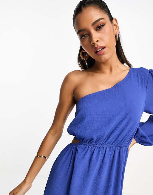 ASOS DESIGN – Midikleid in Blau mit One-Shoulder-Träger und Zierausschnitten, 2 von 4