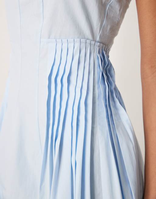 ASOS DESIGN square neck pleated waist midi dress in blue