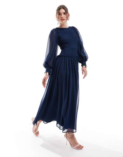 ASOS DESIGN – Midikleid in Blaugrün mit gesmoktem Oberteil - view 1