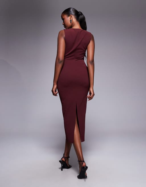 ASOS DESIGN – Midikleid in Burgunderrot mit eckigem Ausschnitt, 2 von 4