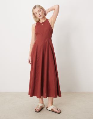 ASOS DESIGN - Midikleid in Burgunderrot mit Ziernaht
