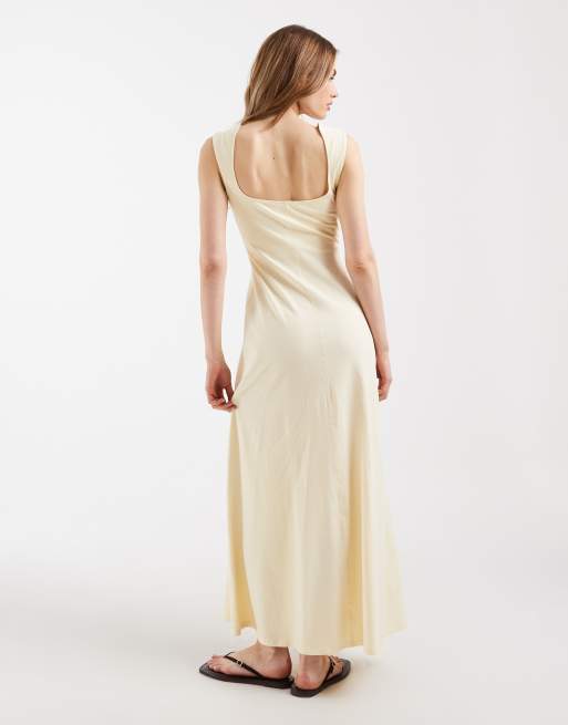 ASOS DESIGN – Midikleid in Buttermilchgelb mit eckigem Ausschnitt und Ziernaht, 3 von 4