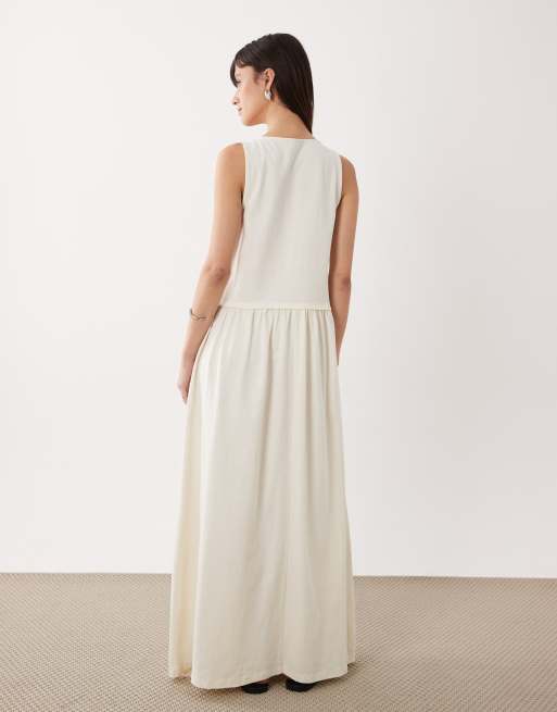 ASOS DESIGN – Midikleid in Cremeweiß mit U-Ausschnitt und tief angesetzter Taille, 4 von 4
