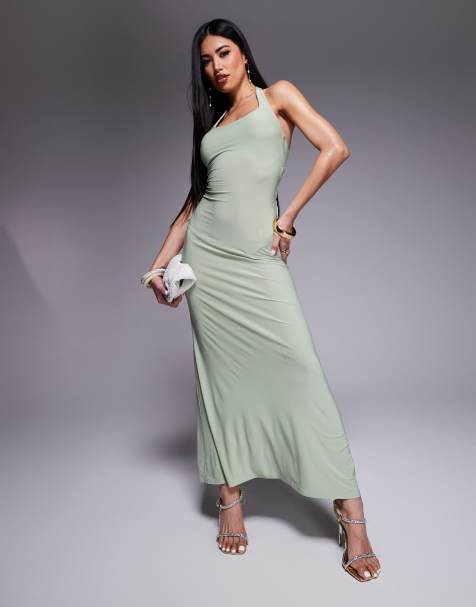 ASOS DESIGN – Midikleid in Grün mit U-Ausschnitt und Schnürung hinten - view 1