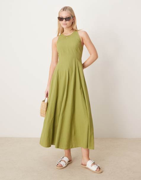 ASOS DESIGN – Midikleid in Olivgrün mit Ziernaht - view 1