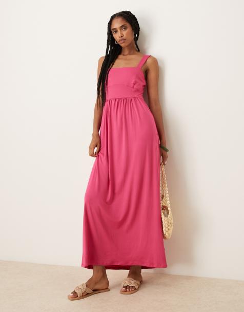 ASOS DESIGN – Midikleid in Rosa mit eckigem Ausschnitt - view 1