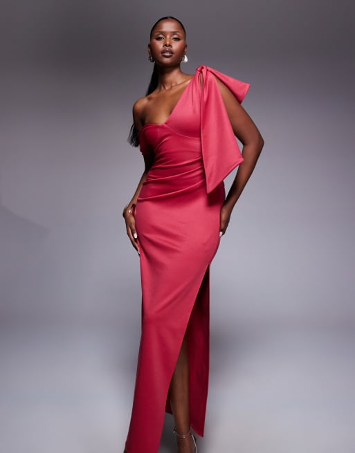 ASOS DESIGN – Midikleid in Rot mit überschnittenen Schultern und Drapierung, 2 von 4
