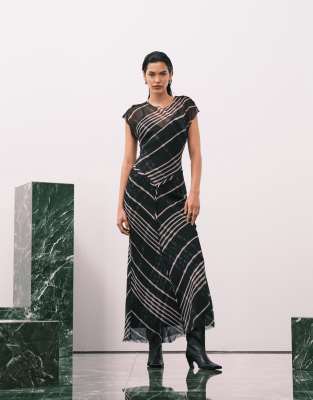 ASOS DESIGN - Midikleid in Schokobraun kariert mit Kappärmeln und tiefer Taille-Bunt