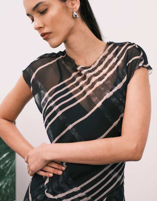 ASOS DESIGN – Midikleid in Schokobraun kariert mit Kappärmeln und tiefer Taille, 4 von 4