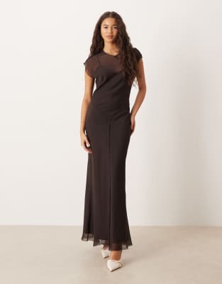 ASOS DESIGN - Midikleid in Schokobraun mit Kappärmeln und tiefer Taille-Bunt