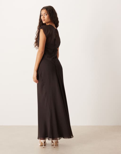 ASOS DESIGN – Midikleid in Schokobraun mit Kappärmeln und tiefer Taille, 4 von 4