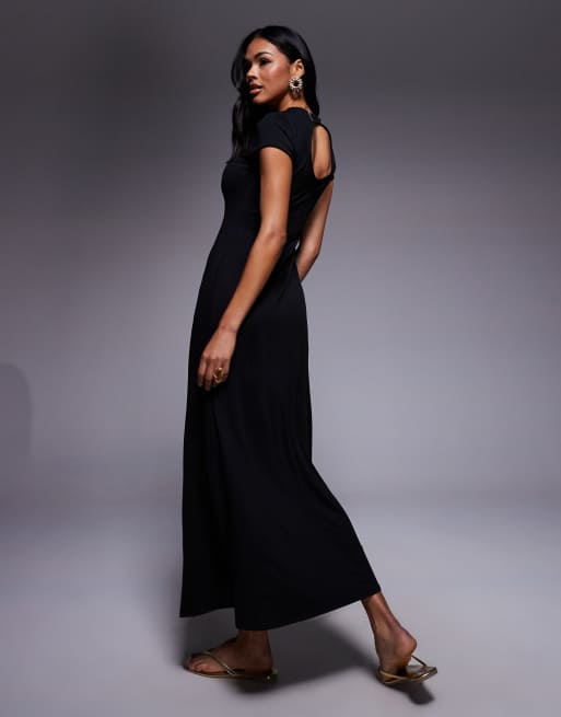 ASOS DESIGN – Midikleid in Schwarz mit Flügelärmeln und Ziernaht, 3 von 4