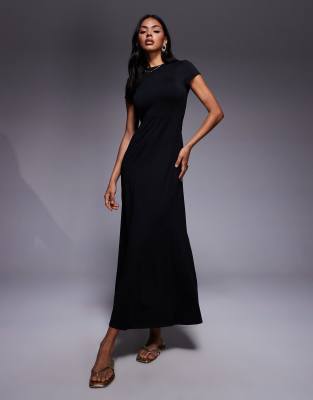 ASOS DESIGN - Midikleid in Schwarz mit Kappärmeln und Ziernaht-Keine Farbe