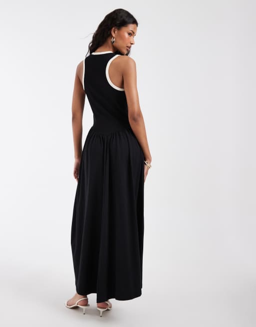 ASOS DESIGN – Midikleid in Schwarz mit Kontrastbesatz in Weiß, 4 von 4