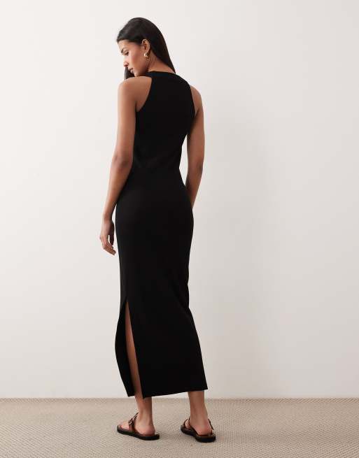 ASOS DESIGN – Midikleid in Schwarz mit U-Ausschnitt, Racer-Ziernaht, 2 von 4