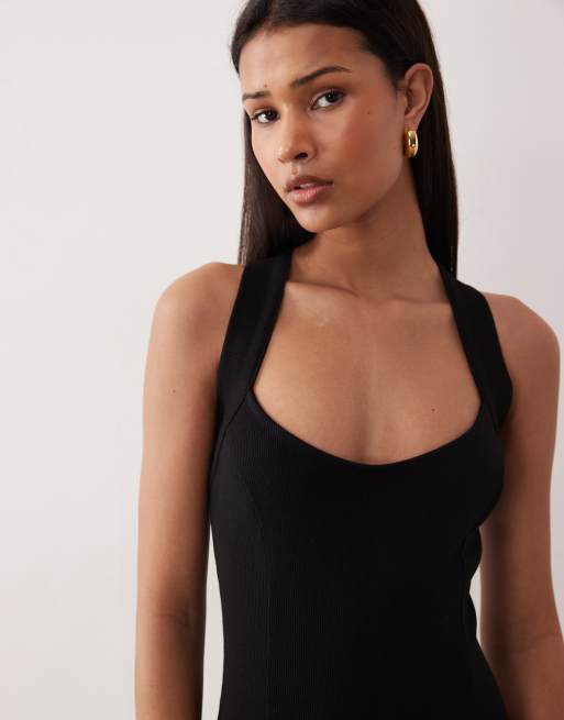 ASOS DESIGN – Midikleid in Schwarz mit U-Ausschnitt, Racer-Ziernaht, 3 von 4