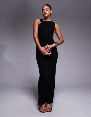 ASOS DESIGN - Midikleid in Schwarz mit verdrehtem Ausschnitt