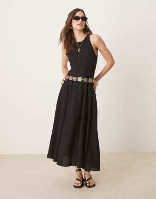 ASOS DESIGN - Midikleid in Schwarz mit Ziernaht