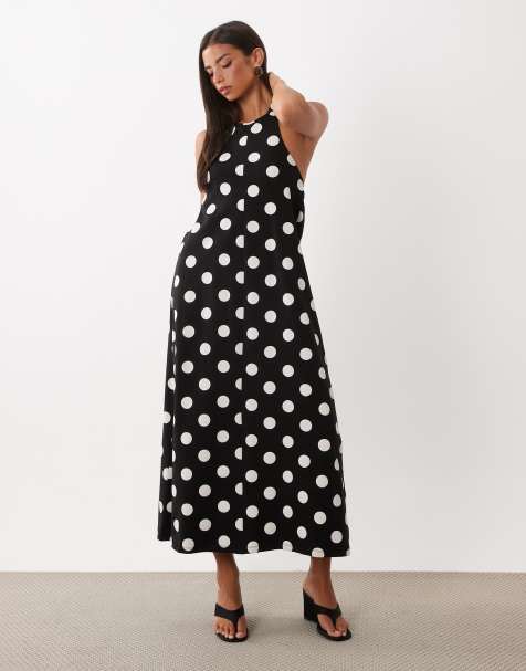 ASOS DESIGN Midikleid in Trapezform mit Polka-Dot-Muster in Schwarz und Weiß - view 1