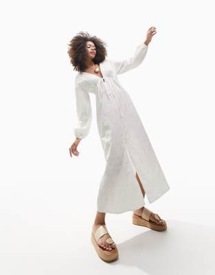 ASOS DESIGN - Midikleid in Weiß mit Bindeband vorne und Schnürung am Rücken