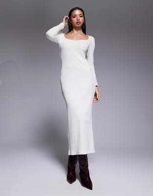 ASOS DESIGN - Midikleid in Winterweiß mit Ballonärmeln und Herzausschnitt