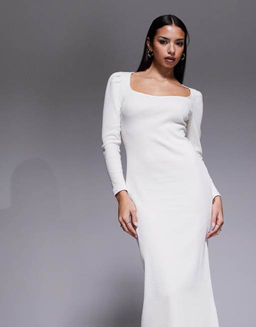 ASOS DESIGN – Midikleid in Winterweiß mit Ballonärmeln und Herzausschnitt, 2 von 4