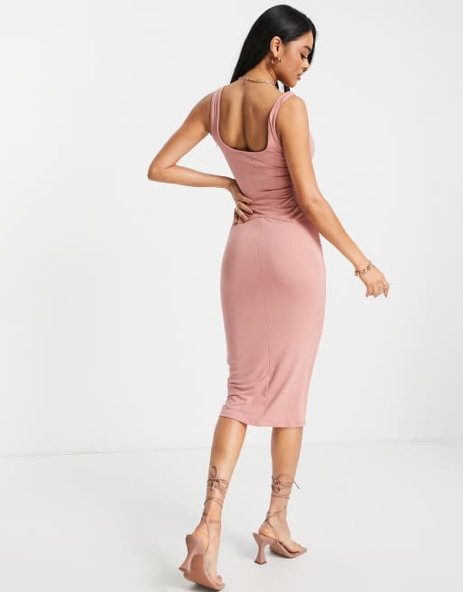 ASOS DESIGN – Midikleid in Zartrosa mit tief sitzender Taille und Korsettdetail, 2 von 4