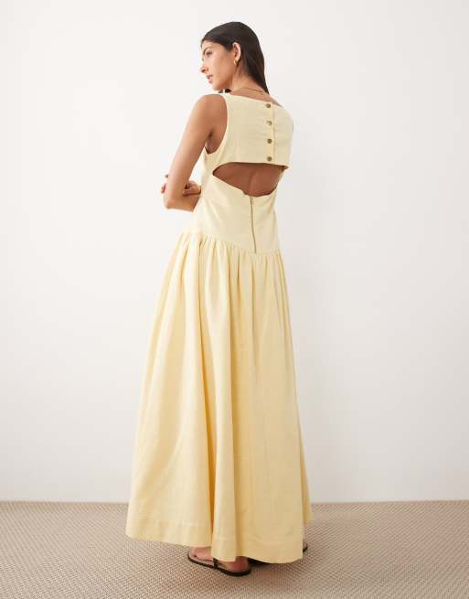 ASOS DESIGN – Midikleid in Zitronengelb mit tiefem V-Ausschnitt und tiefer Taille, 3 von 4