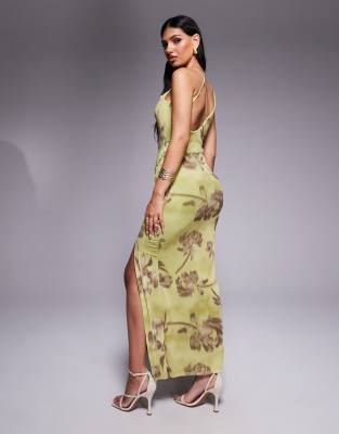ASOS DESIGN - Midikleid mit Blumenprint, Wickelausschnitt und markanten Nähten-Bunt