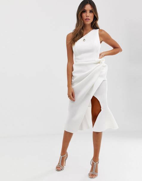 ASOS DESIGN – Midikleid mit gerafftem Detail und One-Shoulder-Träger