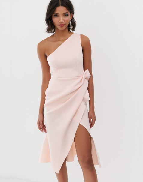 ASOS DESIGN – Midikleid mit gerafftem Detail und One-Shoulder-Träger