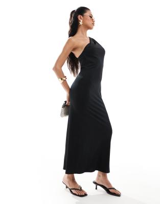 ASOS DESIGN - Midikleid mit One-Shoulder-Träger und Perlen-Schwarz