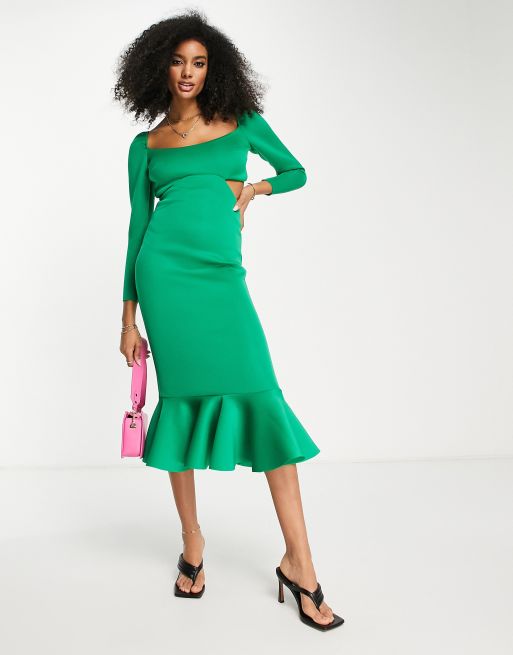 ASOS DESIGN – Midikleid mit Schößchen-Saum und Rückenausschnitt in leuchtendem Grün, 4 von 4