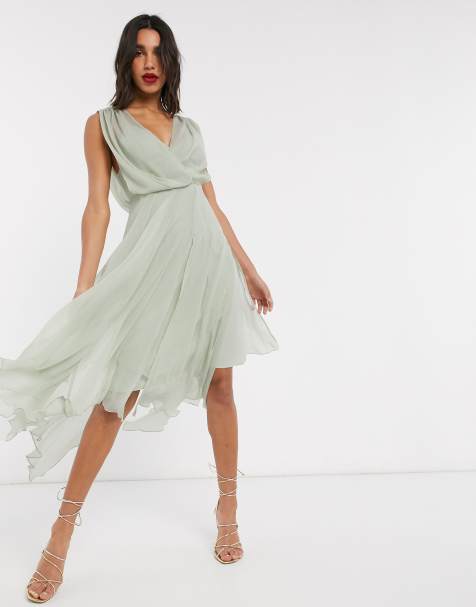 ASOS DESIGN – Midikleid mit Wickeldesign und drapierter Rückseite