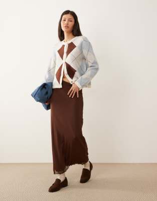 ASOS DESIGN - Midirock aus Netzstoff in Schokoladenbraun-Brown