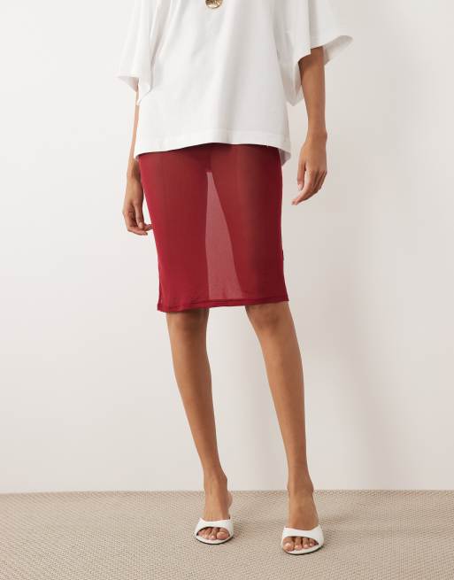 ASOS DESIGN – Midirock aus transparentem Netzstoff in Weinrot, 3 von 5