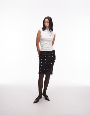 ASOS DESIGN - Midirock im Stil der 90er aus Satin in Schwarz mit Spitzenbesatz und Polka Dots-Bunt