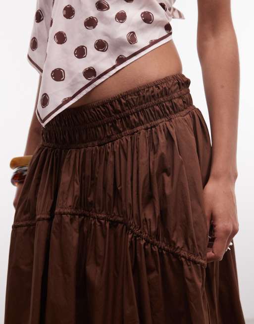ASOS DESIGN Midirock in Braun mit verstellbarem Tunnelzug und Taschen-Details, 4 von 5