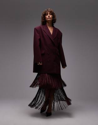 ASOS DESIGN - Midirock in Burgunderrot mit Fransen