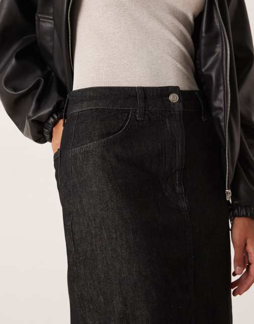 ASOS DESIGN – Midirock in Schwarz mit umgeschlagenem Saum im Used-Look, 2 von 5