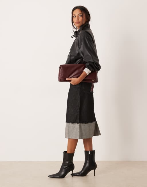 ASOS DESIGN – Midirock in Schwarz mit umgeschlagenem Saum im Used-Look, 3 von 5
