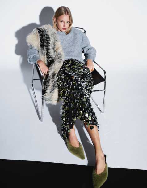 ASOS DESIGN Midirock mit Disc-Pailletten in Grün - view 1