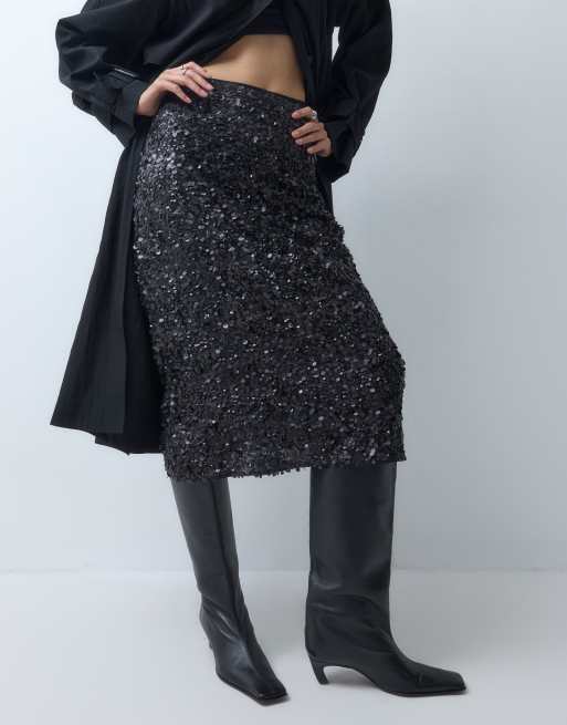 ASOS DESIGN Midirock mit Pailletten in Schwarz, 2 von 5