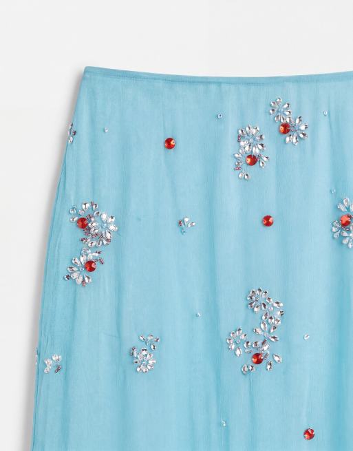 ASOS DESIGN Midirock mit Spitze und Verzierungen in Türkis, 8 von 9