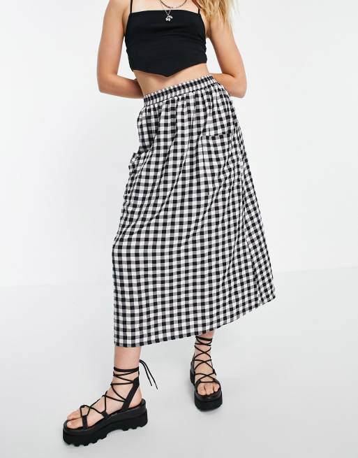 ASOS DESIGN – Midirock mit Taschendetail und strukturiertem Vichy-Karo in Schwarz-Weiß, 4 von 4