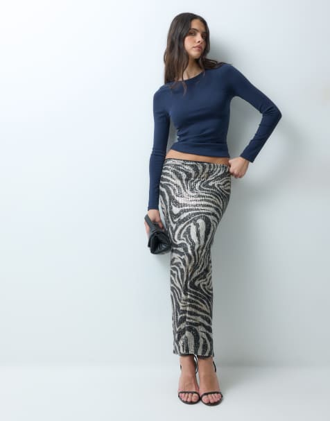 ASOS DESIGN Midirock mit Zebraprint und Pailletten - view 1