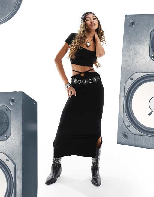 ASOS DESIGN - Midirok met gestrikte taille in zwart, deel van co-ord set