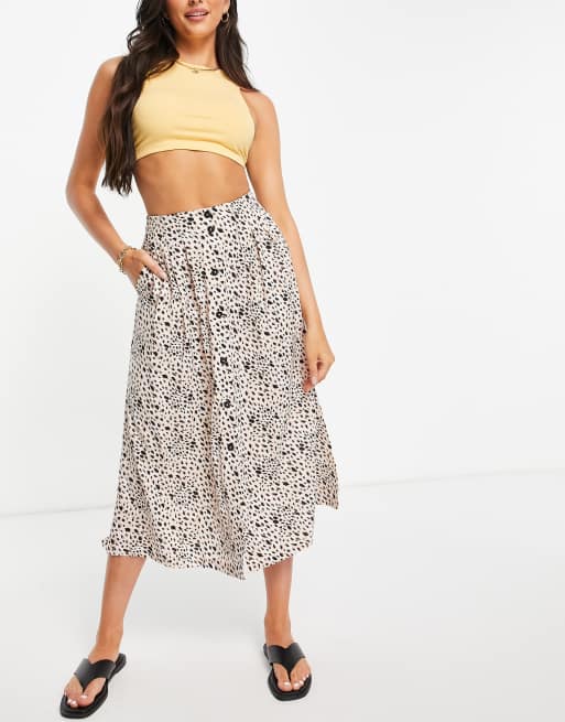 ASOS DESIGN - Midirok met knoopsluiting, diepe zakken en dierenprint