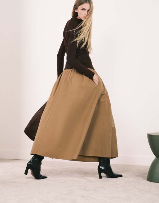ASOS DESIGN - Midirok met volumineus detail in donker lichtbruin, 5 van 5